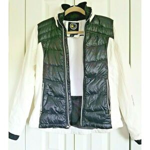 Halifax Traders Women's Small Puffer Coat Zip Up Eggshell/Black Jacket Size S‎
